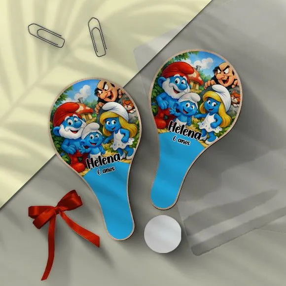 Raquete Ping Pong - Smurff - feito à mão por Mi Papelaria Criativa