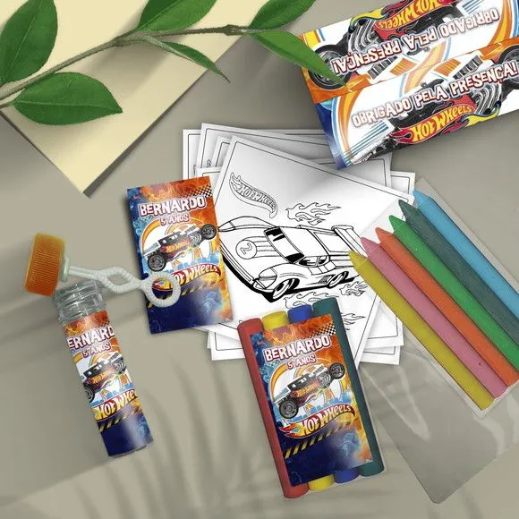 Kit Massinha + Giz + Bolha - Hotwheels Personalizado - feito à mão por Mi Papelaria Criativa