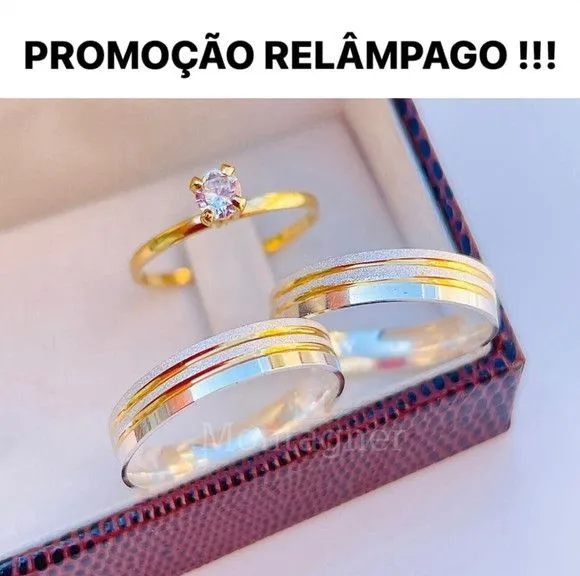 Alianças de Namoro Prata 950 4mm + Anel Solitário - artesanato feito à mão por TM JOIAS