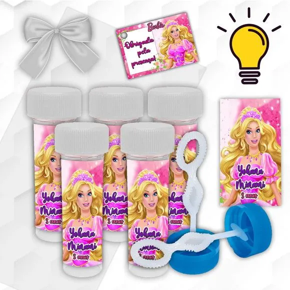 Bolinha de Sabão Barbie Personalizada - artesanato feito à mão por Mi Papelaria Criativa