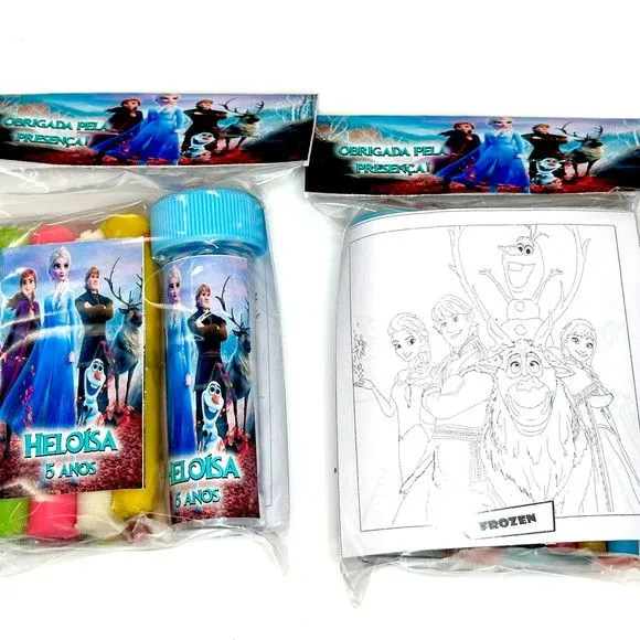 Kit Massinha + Giz + Bolha Frozen Personalizado - feito à mão por Mi Papelaria Criativa