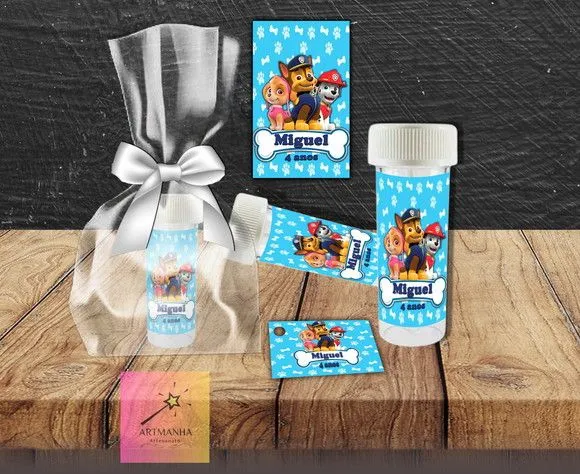 Bolha de Sabão Patrulha Canina Personalizada - feito à mão por Artmanha Lembrancinhas