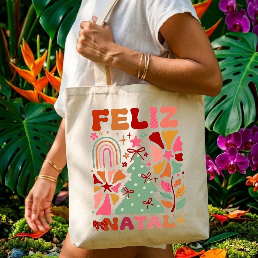 Kit Ecobag Necessaire E Chaveiro Presente Feminino Criativo Feliz Natal - foto 4