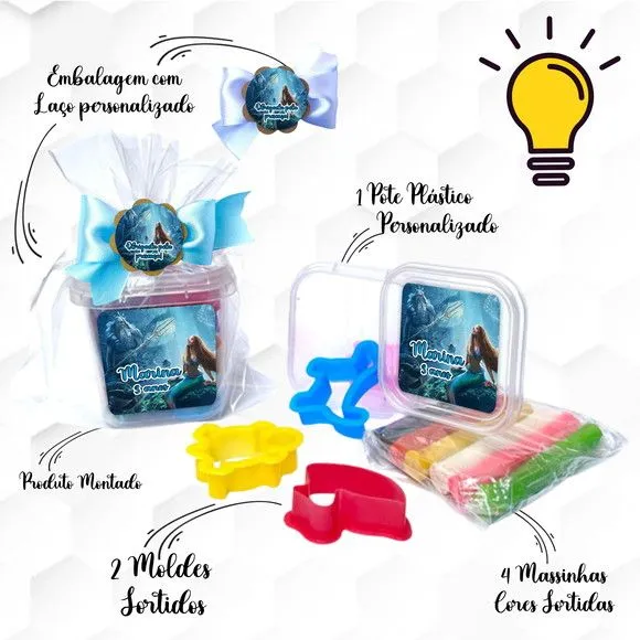 Massinha no Pote com Cortadores Ariel Personalizada - feito à mão por Mi Papelaria Criativa