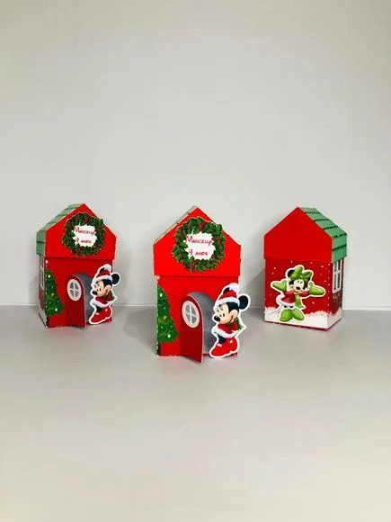 Caixa Casinha Minnie Natal - artesanato de Fina Essência Papelaria Personalizada