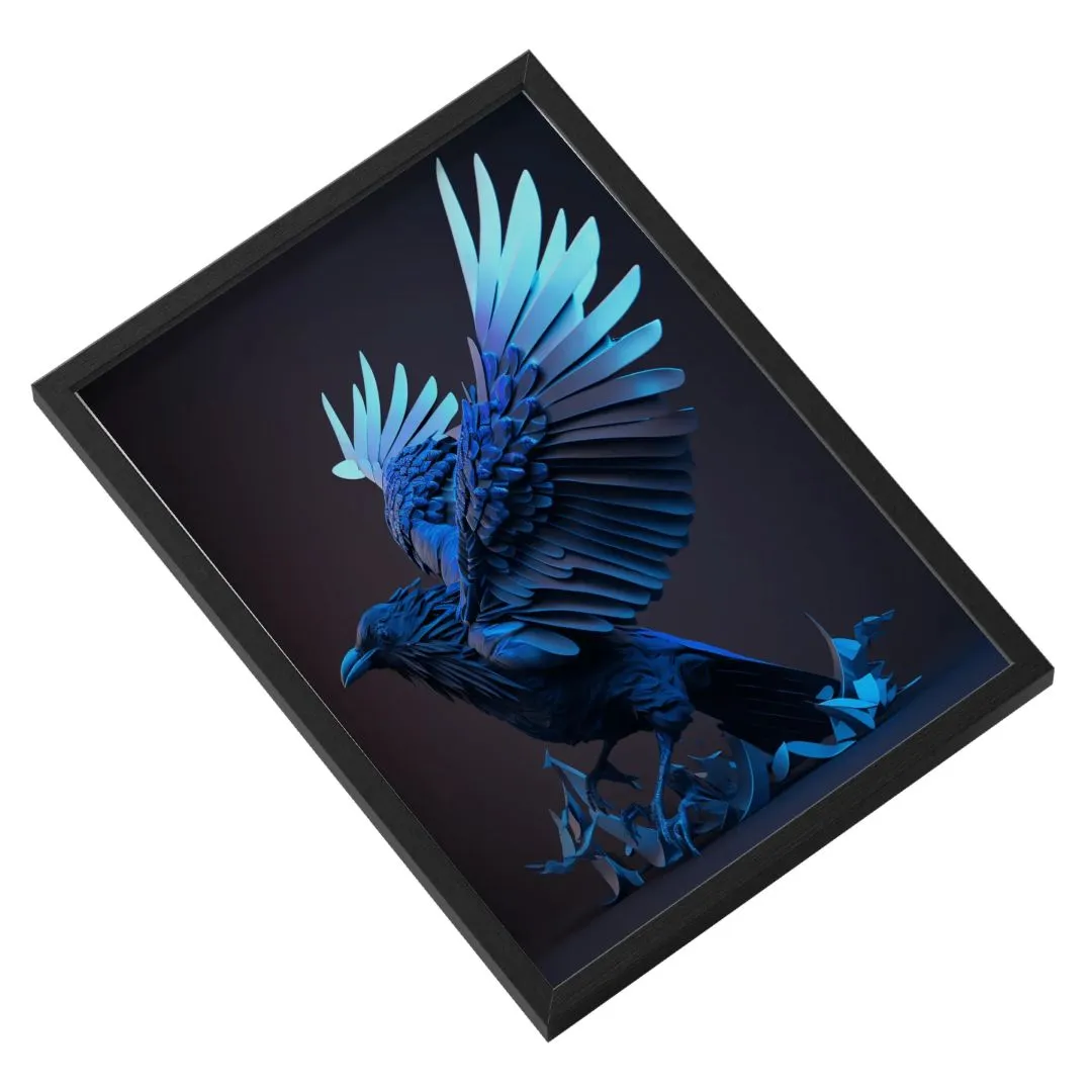 Quadro Ave Azul de Asas Abertas A3 com Vidro - foto 3