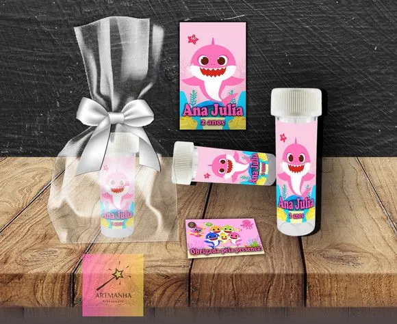 Bolha de Sabão Baby Shark Personalizada - feito à mão por Artmanha Lembrancinhas