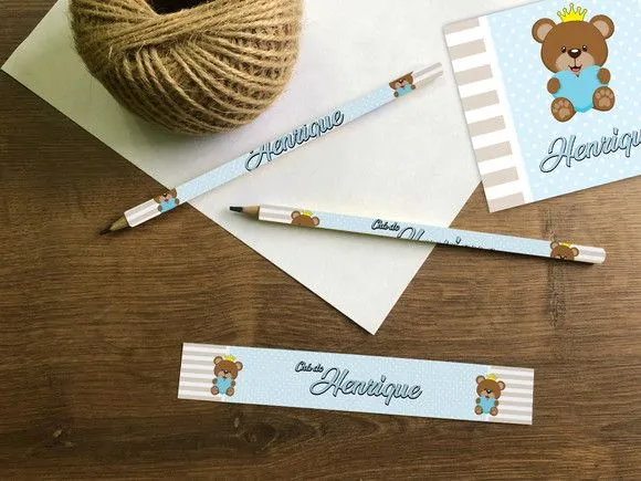 Lápis Urso Rei Personalizado - feito à mão por Mi Papelaria Criativa