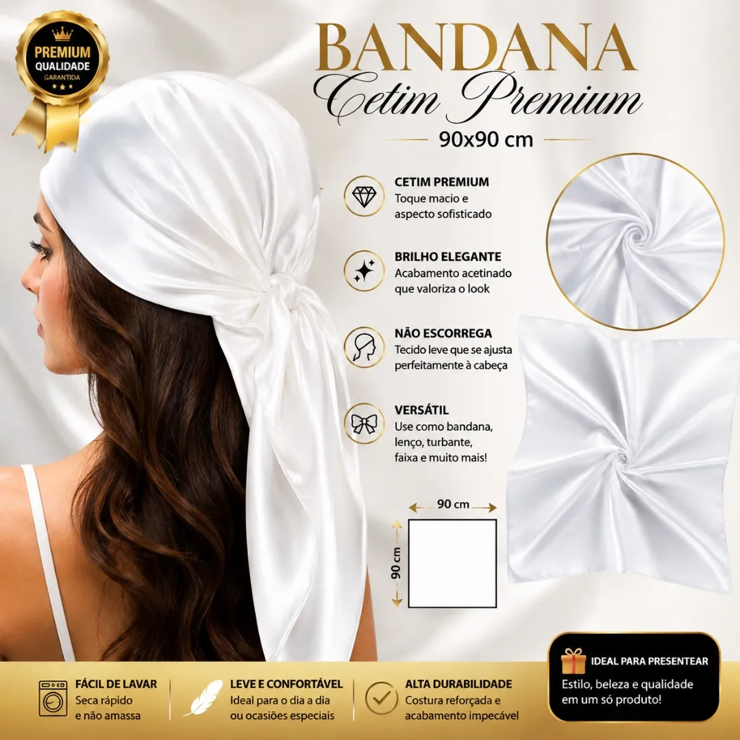 Bandana 90x90 Cetim Lenço de Cabeça Feminino Lenço Pescoço Cropped Bolsa - artesanato feito à mão por Loja Vip