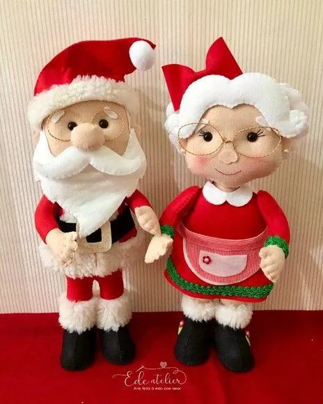 Kit Casal Papai e Mamãe Noel em Pé 37cm - artesanato feito à mão por edeatelier