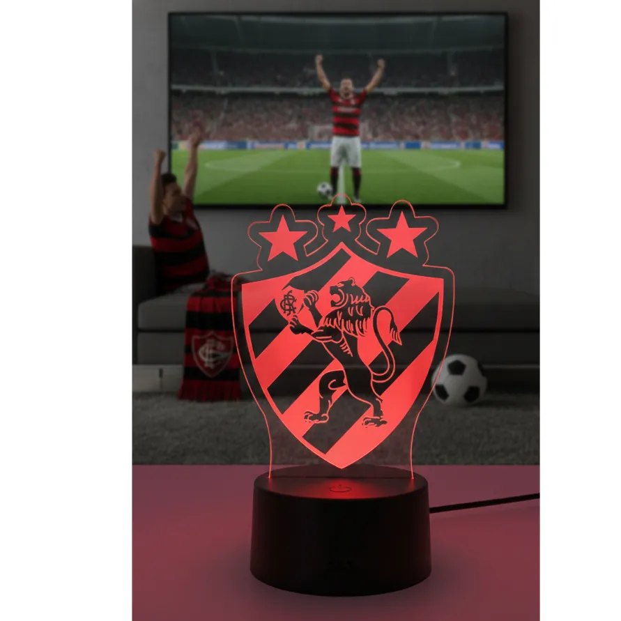 Luminária Sport Club Do Recife Leão Led Rgb Acrílico 3mm Abajur De Mesa Decorativo Personalizado Presente Torcedor