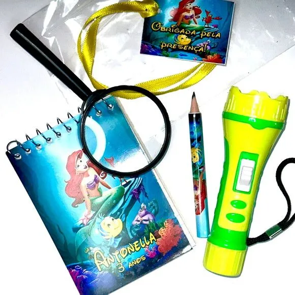 Kit Bloquinho + Lupa e Lanterna Ariel Personalizado - artesanato feito à mão por Mi Papelaria Criativa