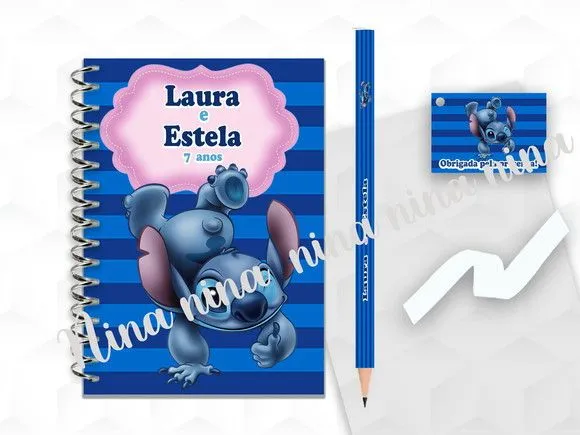 Bloquinho G+lapis Stitch Personalizado - artesanato feito à mão por creativitybynina