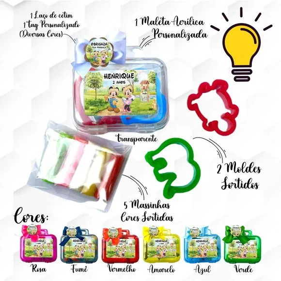 Mini Maleta com Massinhas Mickey Fazendeiro Personalizada - feito à mão por Mi Papelaria Criativa