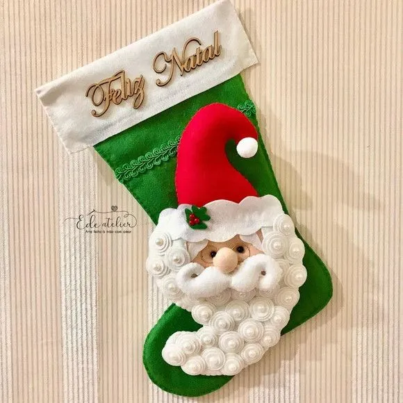 Bota/meia de Natal em Feltro 35cm