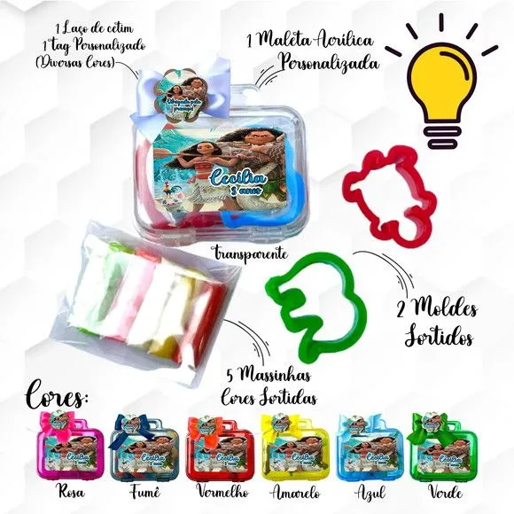 Mini Maleta com Massinhas Moanna Personalizada - feito à mão por Mi Papelaria Criativa