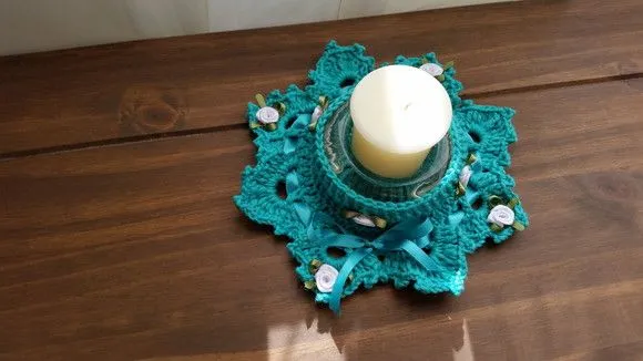 Conjunto de Porta Velas em Crochê - Verde Piscina - foto 4