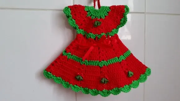 Pegador de Panelas Vestido Vermelho - Verde (20 cm x 15 cm ) - foto 4