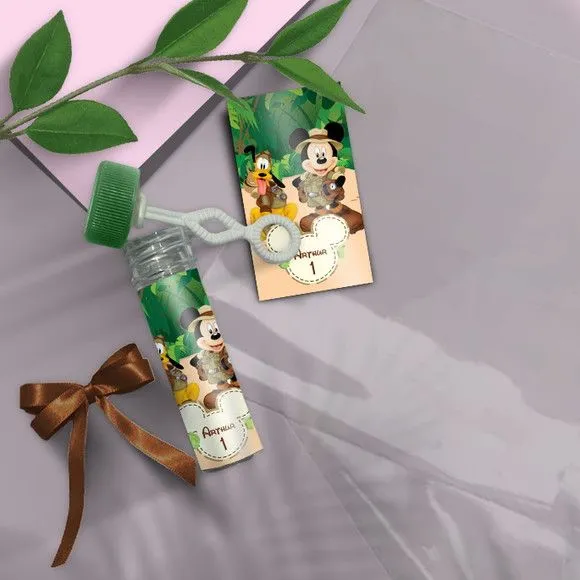 Bolha de Sabão - Mickey Safari Personalizado - artesanato feito à mão por Mi Papelaria Criativa