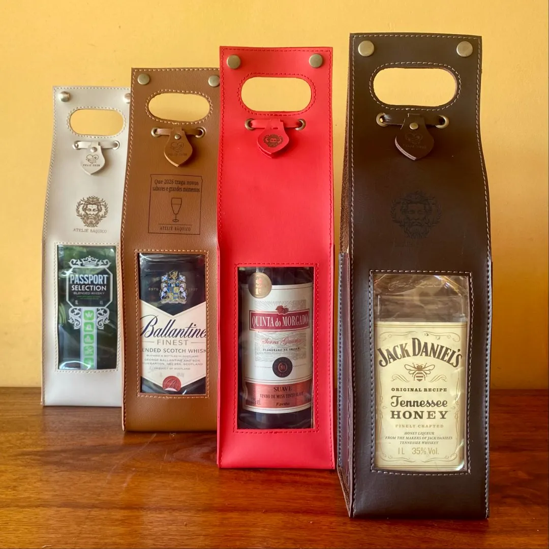 Porta-Vinho Artesanal em Couro Montana Personalizado com Nome ou Logo - foto 6