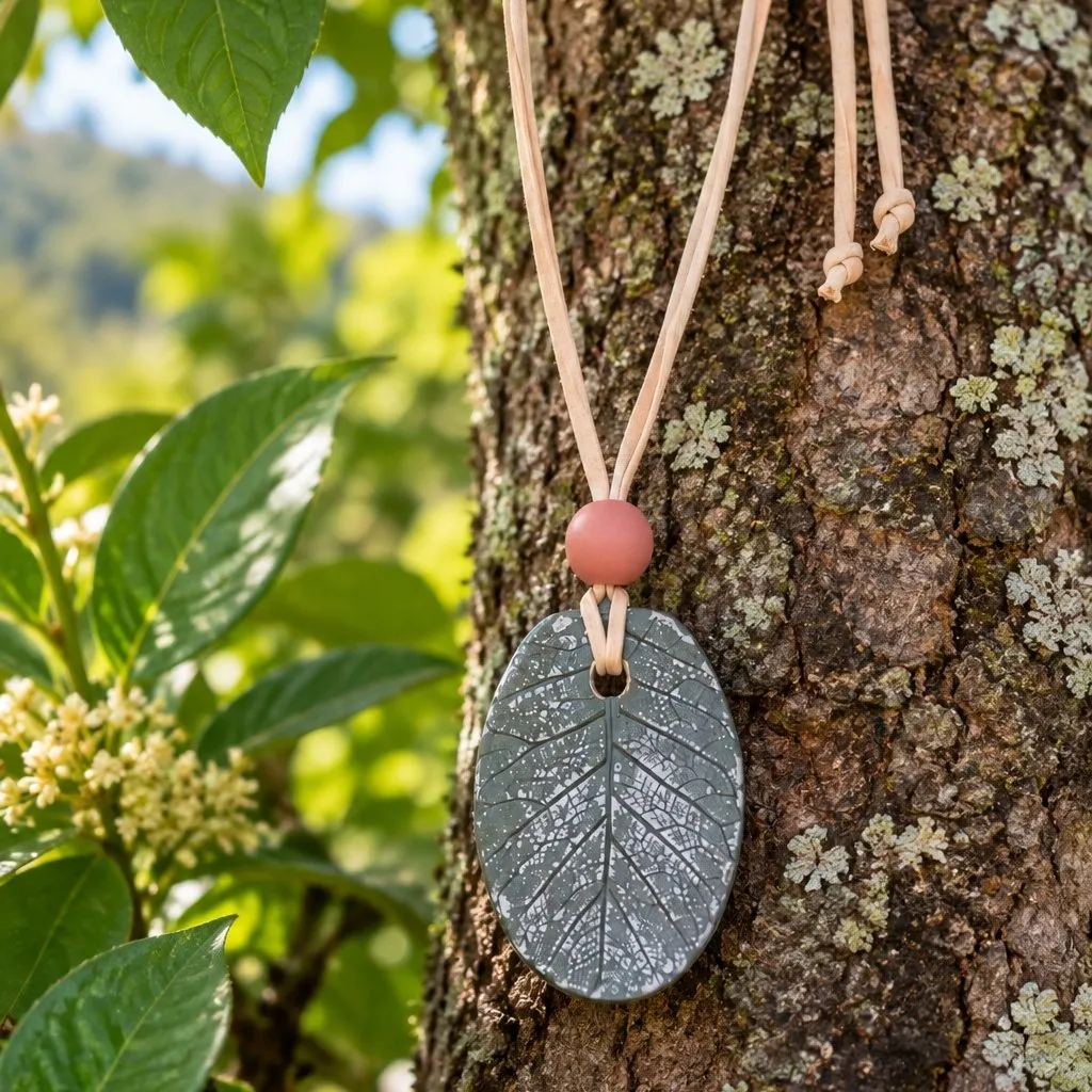 Colar Folha da Terra em Cerâmica Artesanal - artesanato feito à mão por Nuvem Dourada Biojoias de Cerâmica
