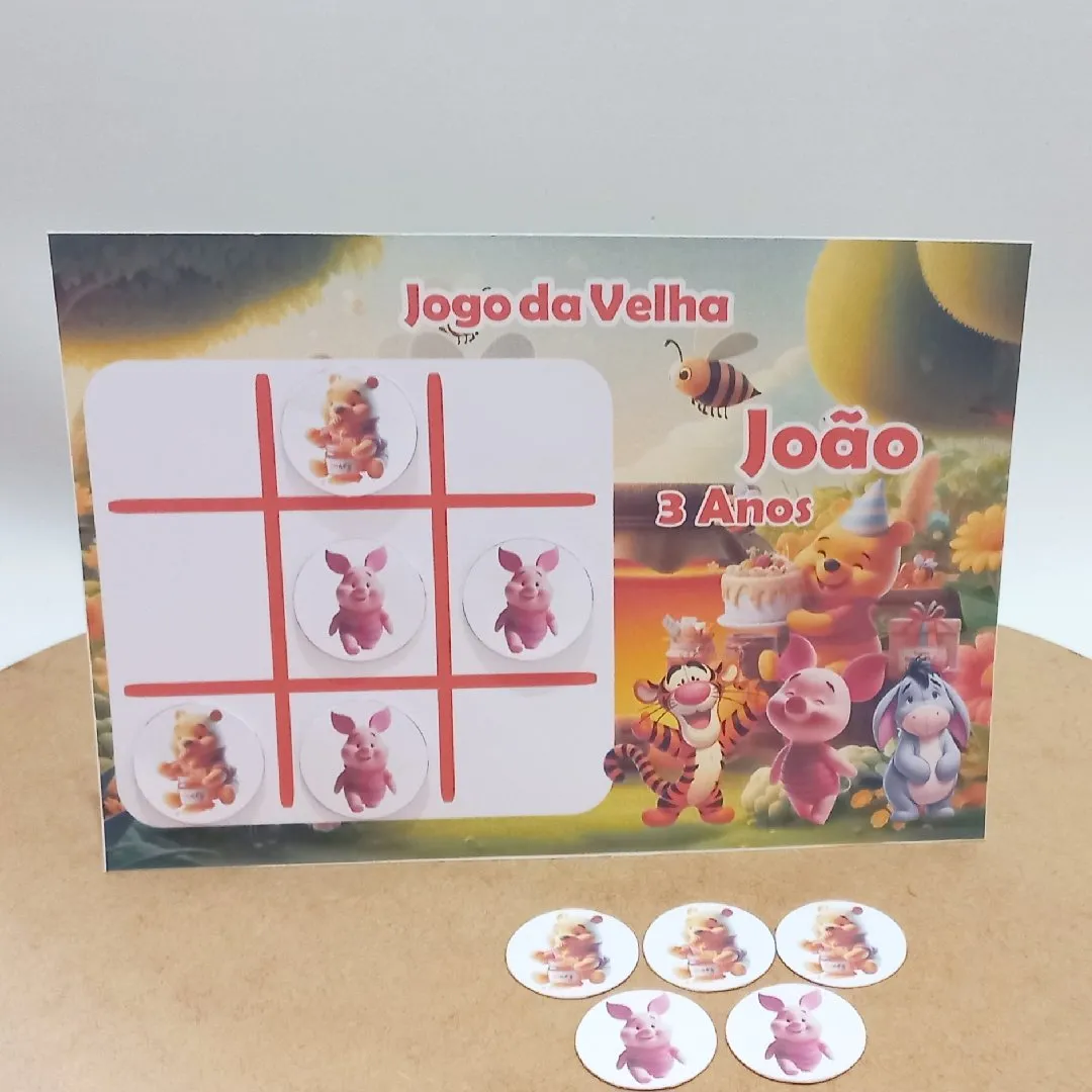 lembrancinha jogo da velha personalizado tema Ursinho Pooh - artesanato de Ed  Silva Papelaria de Festa Infantil