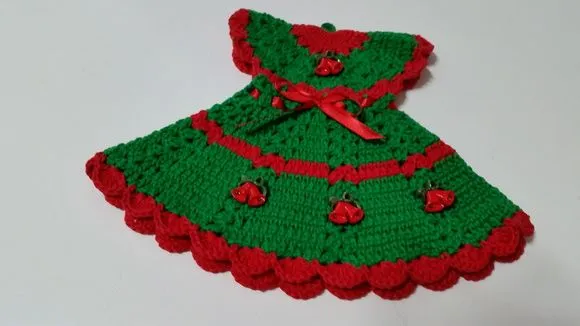 Pegador de Panelas Vestido Verde - Vermelho (20 cm x 15 cm )