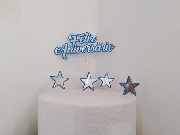 Topo de Bolo Feliz Aniversário C/estrelas - Camadas - foto 3