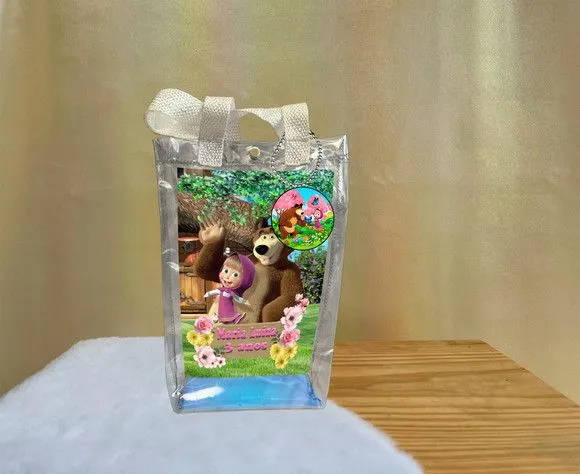 Sacola Transparente Marsha e o Urso Personalizado - artesanato de Artmanha Lembrancinhas