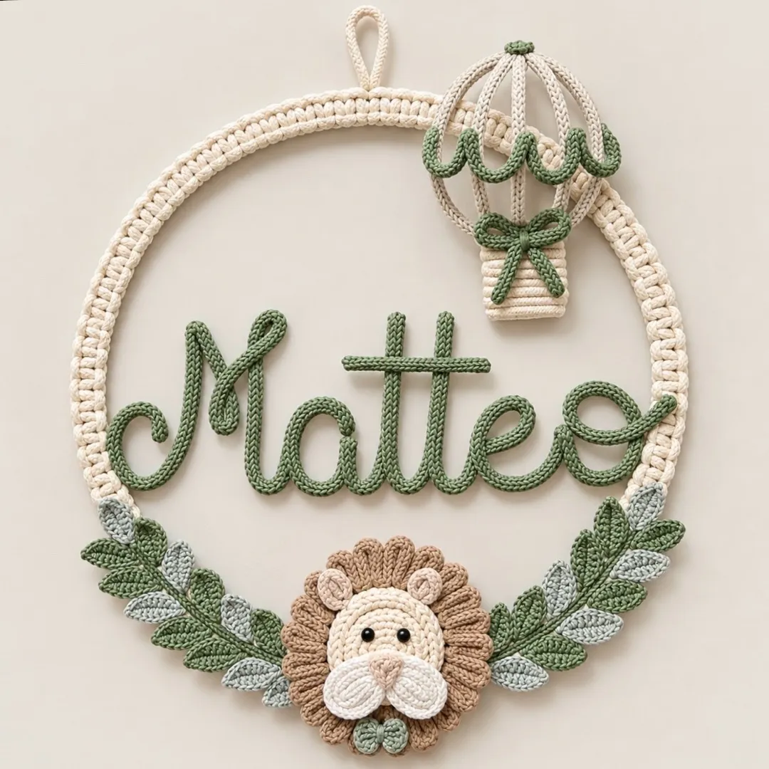 Porta Maternidade Leão e Balão 3D Nome Personalizado - artesanato feito à mão por Hellow Kids