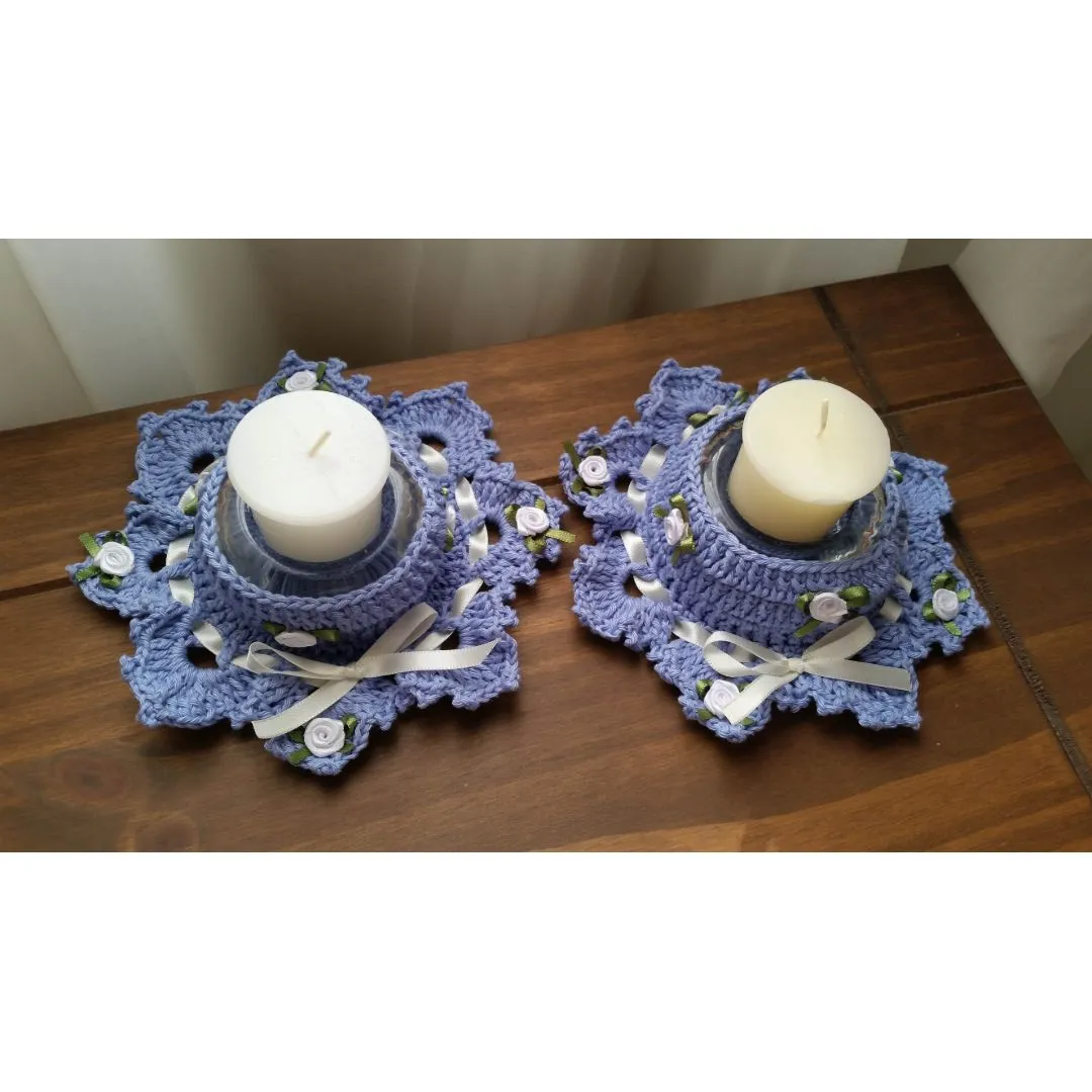 Par de Porta Velas em Crochê  Serenity Azul - foto 4