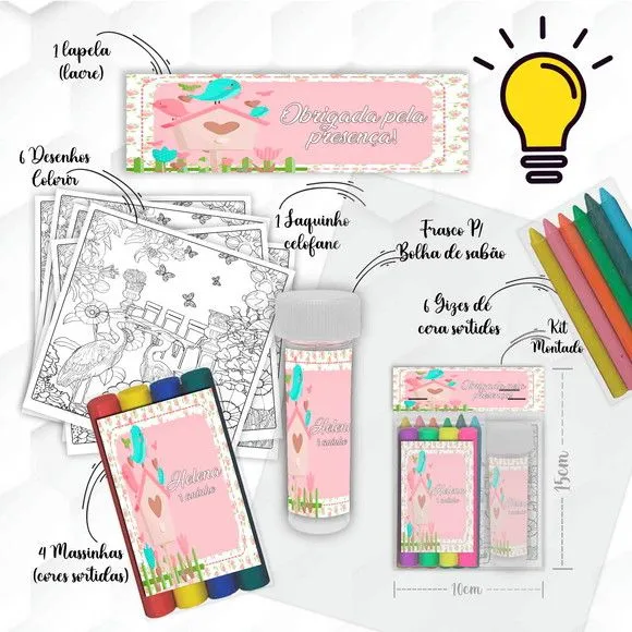 Kit Massinha + Giz + Bolha Jardim Encantado Personalizado - feito à mão por Mi Papelaria Criativa