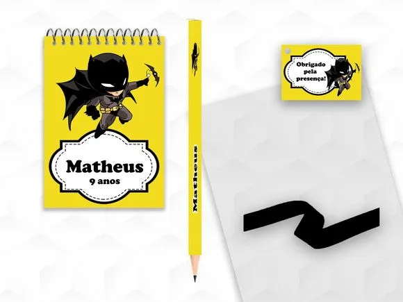 Bloquinho com Lápis Batman Cute Personalizado - artesanato feito à mão por creativitybynina