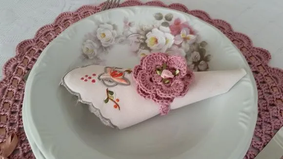 Kit Sousplat em Crochê com 12 Peças Rosa Antigo - foto 3