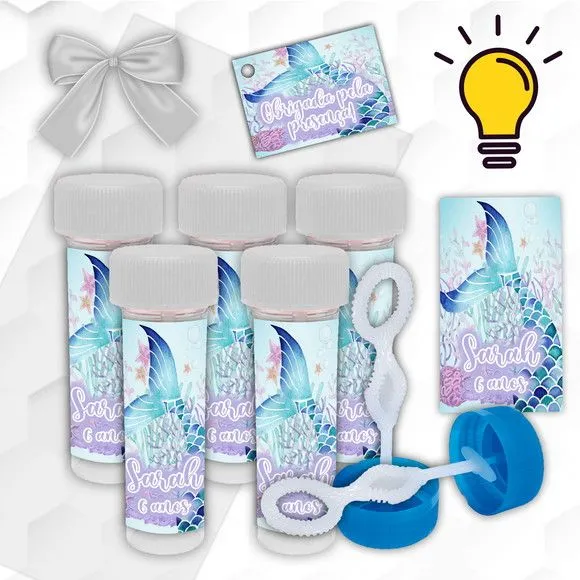 Bolinha de Sabão Sereia Personalizada - artesanato feito à mão por Mi Papelaria Criativa
