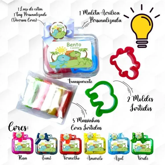 Mini Maleta com Massinhas Dinossauro Personalizada - feito à mão por Mi Papelaria Criativa
