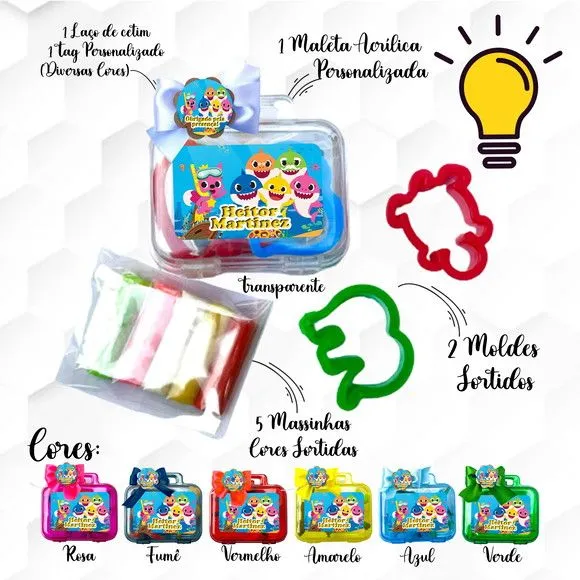 Mini Maleta com Massinhas Baby Shark Personalizada - feito à mão por Mi Papelaria Criativa
