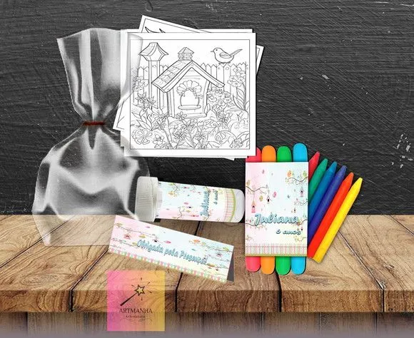 Kit Massinha + Giz + Bolha Jardim Encantado Personalizado - artesanato feito à mão por Artmanha Lembrancinhas