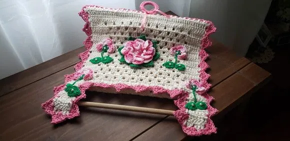 Porta Papel Toalha Crochê Flores Rosa Mesclado - foto 4