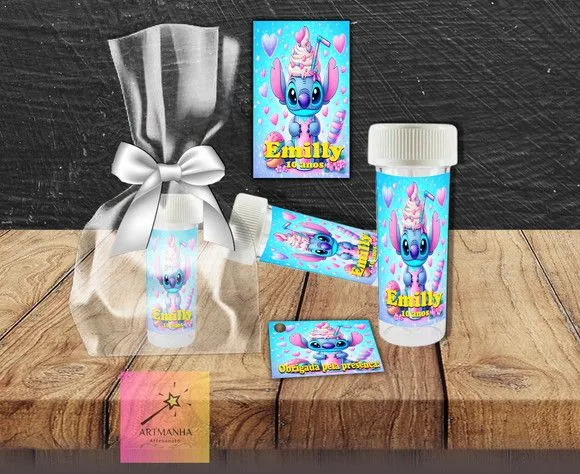 Bolha de Sabão Stitch Personalizada - artesanato feito à mão por Artmanha Lembrancinhas