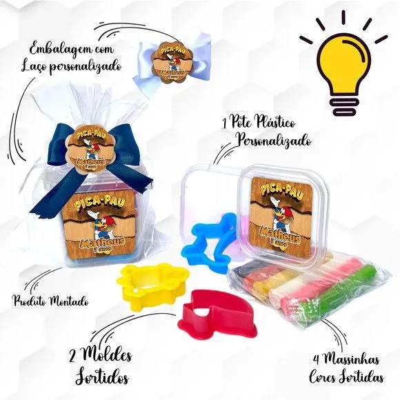 Massinha no Pote com Cortadores Pica Pau Personalizada - feito à mão por Mi Papelaria Criativa