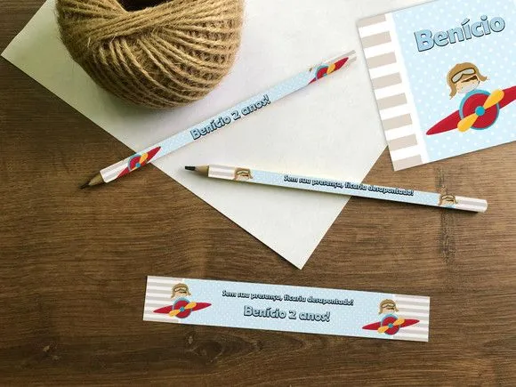 Lápis Aviador Personalizado - feito à mão por Mi Papelaria Criativa