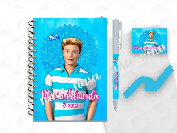 Bloquinho Grande com Caneta Ken da Barbie Personalizada - artesanato feito à mão por creativitybynina