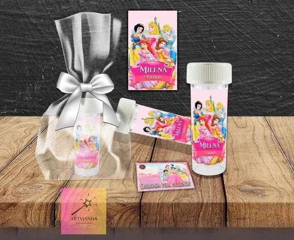 Bolha de Sabão Princesas Personalizada - feito à mão por Artmanha Lembrancinhas