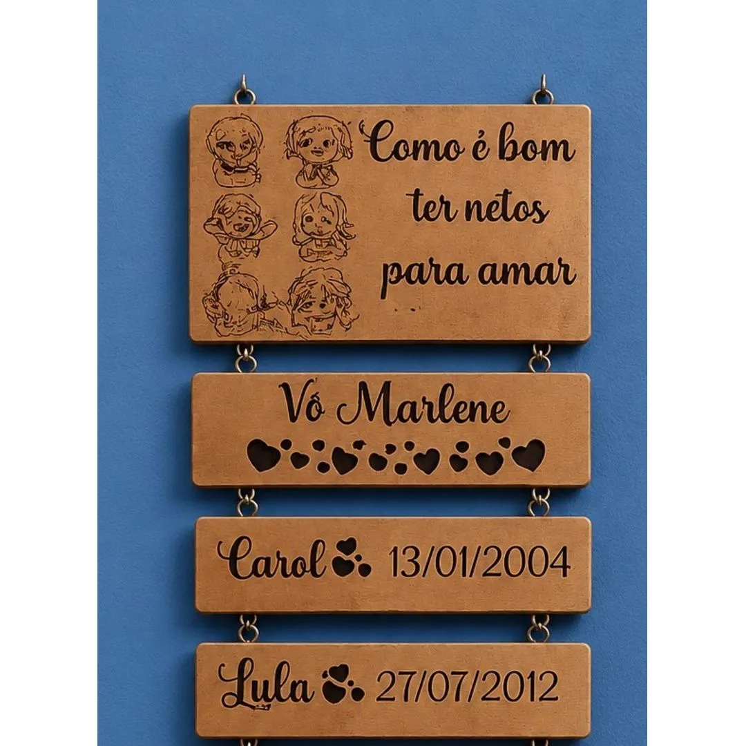 Placa De Madeira De Parede Recanto Da Vovó Com Nome Dos Netos Personalizado Gravação A Laser 3 nomes - foto 3