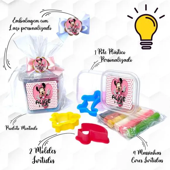 Massinha no Pote com Cortadores Minnie Rosa Personalizada - feito à mão por Mi Papelaria Criativa