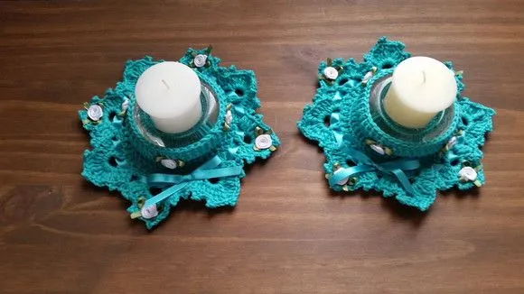 Conjunto de Porta Velas em Crochê - Verde Piscina - foto 3