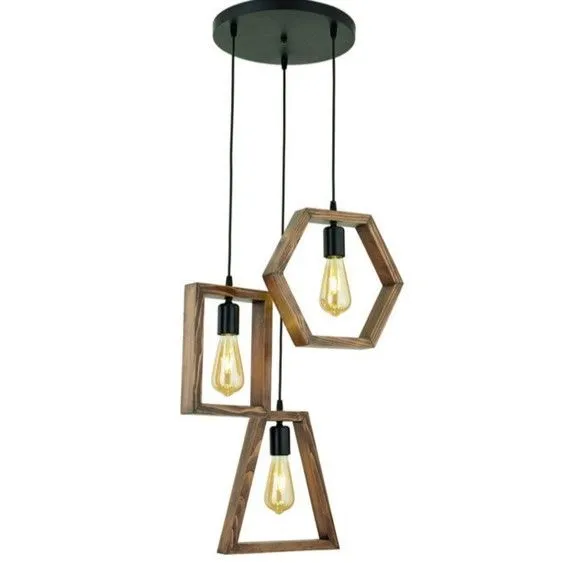 Lustre Pendente em Madeira Triplo
