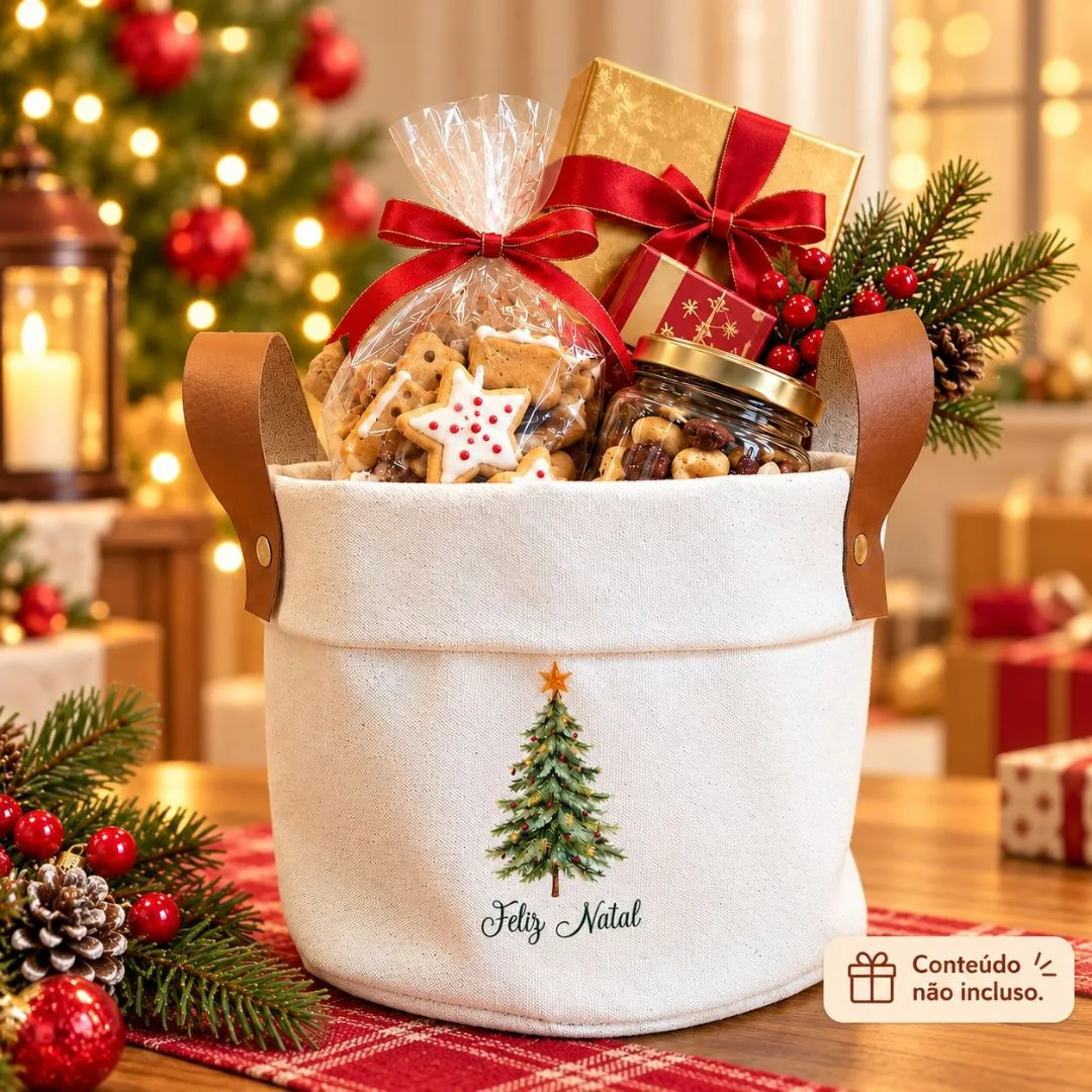 Cesto de Natal e Ocasiões - Lona 100% Algodão - Lembrancinha e Brindes - artesanato de Craft.Mimo