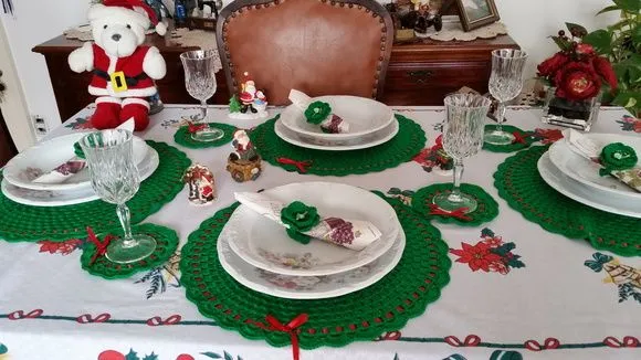 Kit Sousplat em Crochê Verde Natal 18 Peças